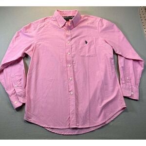 US Polo Assn Mens Large Pink Oxford Shirt Button Down Pony Logo L/S